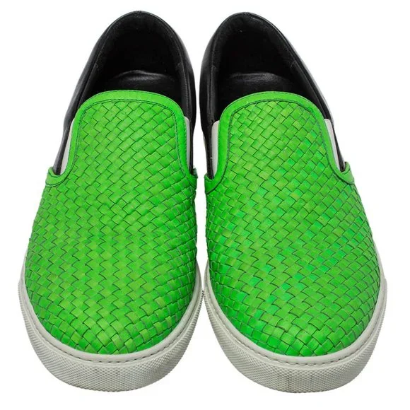 Dsquared2 Men Green/Black Woven Leather Slip On Sneakers Size 42 Dsquared2 Green Nubuck Leather and Mesh Low Top Sneakers  main image 4